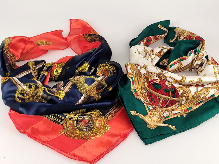 2 Vintage Hermes patterned silk foulards