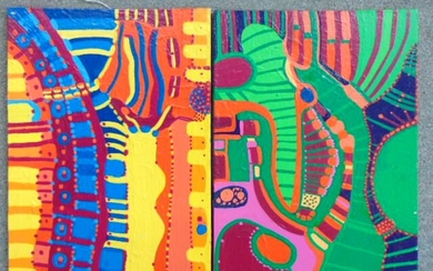 2 paintings, Louise Abrams, Outsider Art Collection