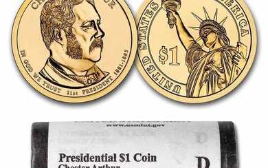 2012-D Chester Arthur 25-Coin Presidential Dollar Roll