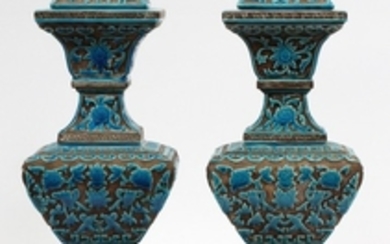 CHINESE GLAZED EARTHENWARE URNS 19TH.C. PAIR 19 5.25