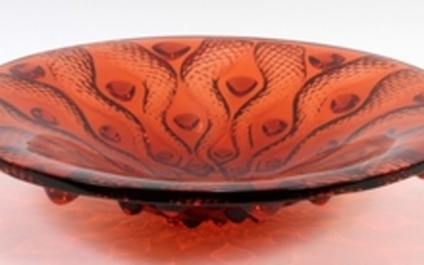 LALIQUE RED SERPENTINE CRYSTAL BOWL DIA 15