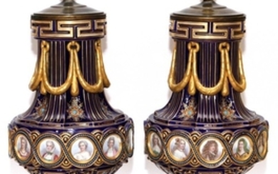 SEVRES PORCELAIN COVERED URNS 19TH CENTURY PAIR 27