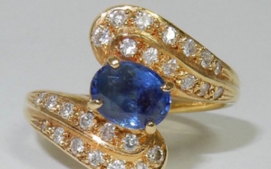 18 kt. Yellow gold - Ring - 0.70 ct Sapphire - Diamonds