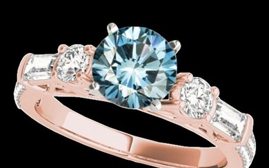 2.5 ctw SI Certified Fancy Blue Diamond Pave Solitaire Ring 10k Rose Gold