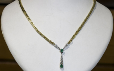 18 kt. Yellow gold - Necklace - 0.25 ct Diamond - Emerald