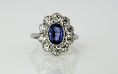 PT950 Platinum - Ring Ceylon Sapphire - Diamonds