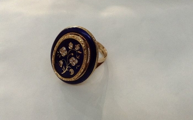 Ring with cobalt enamel and round cut diamonds - 18 kt. Gold - Ring Diamond