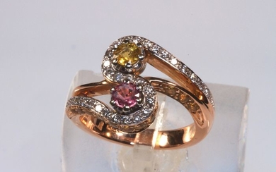 18 kt. Pink gold - Ring - Diamonds, Pink sapphires, yellow sapphires