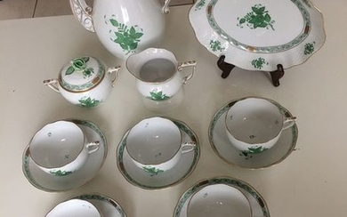 A large herend Apponyi bouquet green coffee/tea service (16) - Porcelain