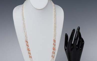 2pc Pretty Baroque Pearl & Pink Coral Necklace and Bracelet