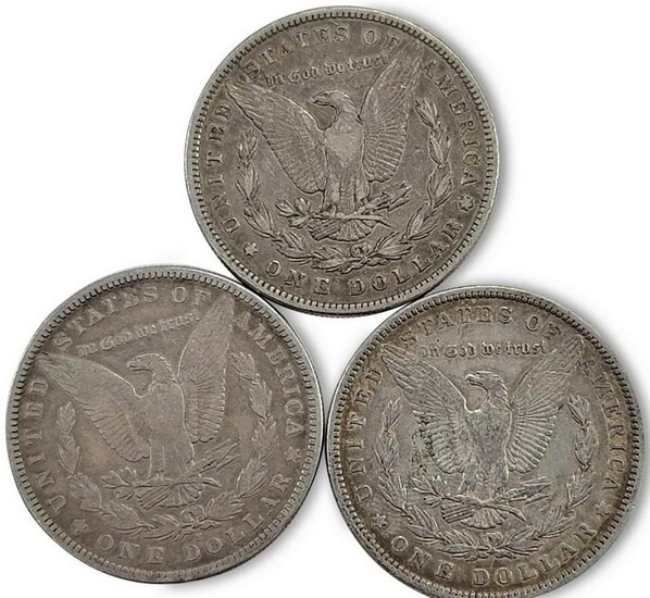 3 1885 Morgan silver dollar coins
