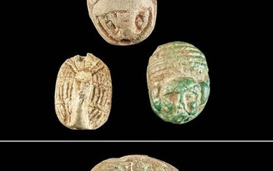 3 Egyptian Stone & Faience Amulets, 1 w/ Human Face