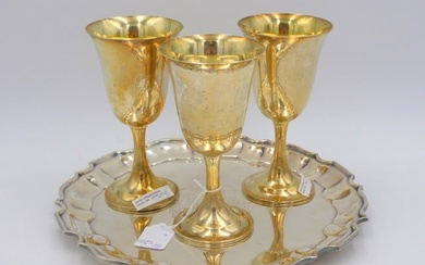 (3) Sterling Goblets and Georgian Style Tray.