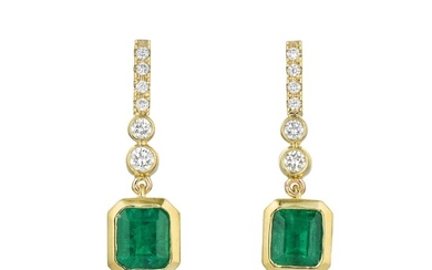 A Pair of Colombian Emerald and Diamond Earrings, 1.42 CTW