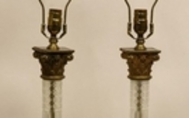 CRYSTAL AND BRASS COLUMN FORM LAMP PAIR 29
