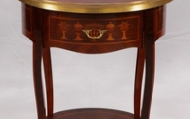 FRENCH LOUIS XV STYLE MARQUETRY INLAY AND MAHOGANY ROUND PARLOR TABLE DIA 23
