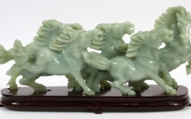 CHINESE CARVED HORSES SCULPTURE 14.5