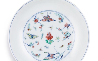 A FINE AND RARE DOUCAI 'BUTTERFLY' DISH MARK AND PERIOD OF YONGZHENG
