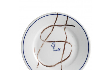 Andy Warhol ( Pittsburgh 1928 - New York 1987 ) , "$" 1983 marker on porcelain, El Toula's plate diam. 17 cm Signed on the reverse Provenance Saucer created for the...