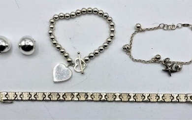4 Assorted .925 Sterling Silver 3 Bracelets, Earrings