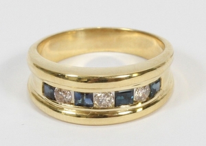 .40CT NATURAL SAPPHIRE DIAMOND J SI 14KT GOLD BAND SIZE 6.5 T.W. 4.7 GR