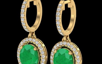 4.25 ctw Emerald & Micro Pave VS/SI Diamond Earrings 18k Yellow Gold