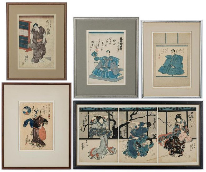 5 Japanese Wood Block Prints, incl. Kunisada, Kuniyoshi