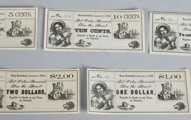 5 pc. 1862 STORE SCRIP PAYMENT WEST NORTHFIELD MA