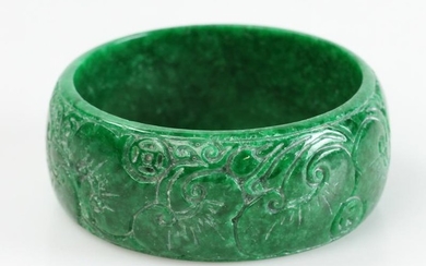 Carved Green Stone Bangle Bracelet
