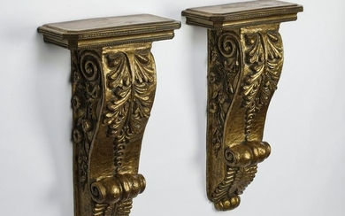 Pair of gilt brackets with foliate designs, 30"h