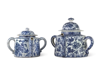 TWO DUTCH DELFT BLUE AND WHITE POSSET POTS AND COVERS, EARLY 18TH CENTURY