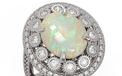 5.28 ctw Certified Opal & Diamond Victorian Ring 14K White Gold