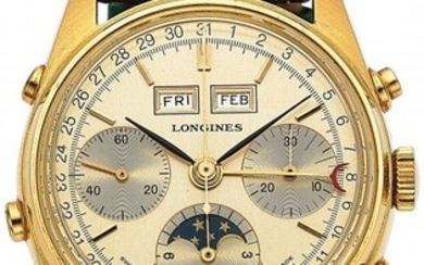 54019: Longines, 18k Gold Chronograph Triple Calendar M