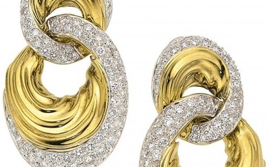 55019: Diamond, Gold Earrings The doorknocker earrings