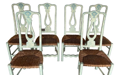 (6) HAND PAINTED FRENCH FARMHOUSE DINING CHAIRS