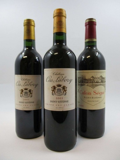 6 bouteilles 3 bts : CHÂTEAU COS LABORY 2003 5è GC Saint Estèphe (étiquettes tachées)