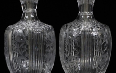 ETCHED GLASS CRYSTAL LAMPS PAIR 31 DIA 6.5