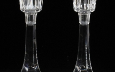 ORREFORS GLASS CRYSTAL CANDLESTICKS PAIR 12