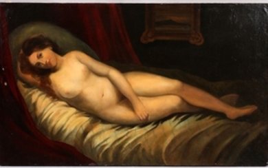 LARGE FORMAT OIL ON CANVAS C. 1865 36 61 FEMALE NUDE