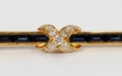 SAPPHIRE DIAMOND GOLD BAR PIN T.W. GR