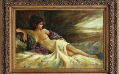 SIGNED S. HARTMAN RECLINING FEMALE NUDE OIL ON CANVAS 24 36