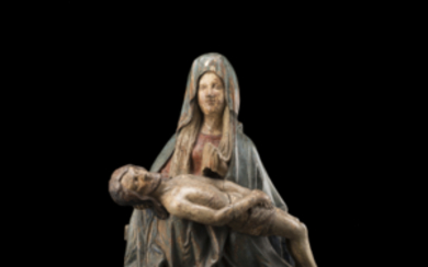 15th/16th-century Venetian sculptor "Pietà" wooden lacquered giltwood and polychrome sculpture (h. cm 57) (defects and losses)