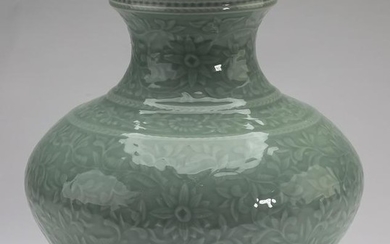 Chinese Longquan style celadon bottle vase