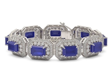 61.92 ctw Sapphire & Diamond Victorian Bracelet 14K White Gold