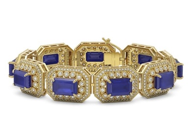 61.92 ctw Sapphire & Diamond Victorian Bracelet 14K Yellow Gold