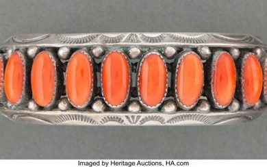 70019: A Navajo Bracelet c. 1975 silver, coral, stam