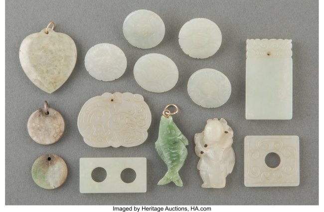 78019: A Group of Fourteen Small Chinese Jade Articles