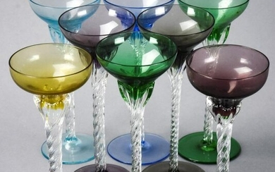 8 Hand Blown Art Crystal Cordial Glasses
