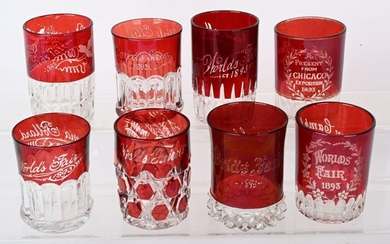 8 WORLDS COLUMBIAN EXPOSITION RUBY FLASH TUMBLERS