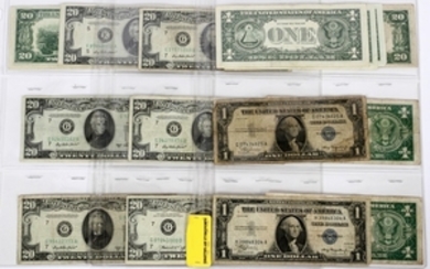 U.S. 1.00 SILVER CERTIFICATES 1935 FEDERAL RESERVE 20.DOLLAR PAPER CURRENCY NOTES 1934 GREEN SEAL JACKSON PORTRAIT 12 11